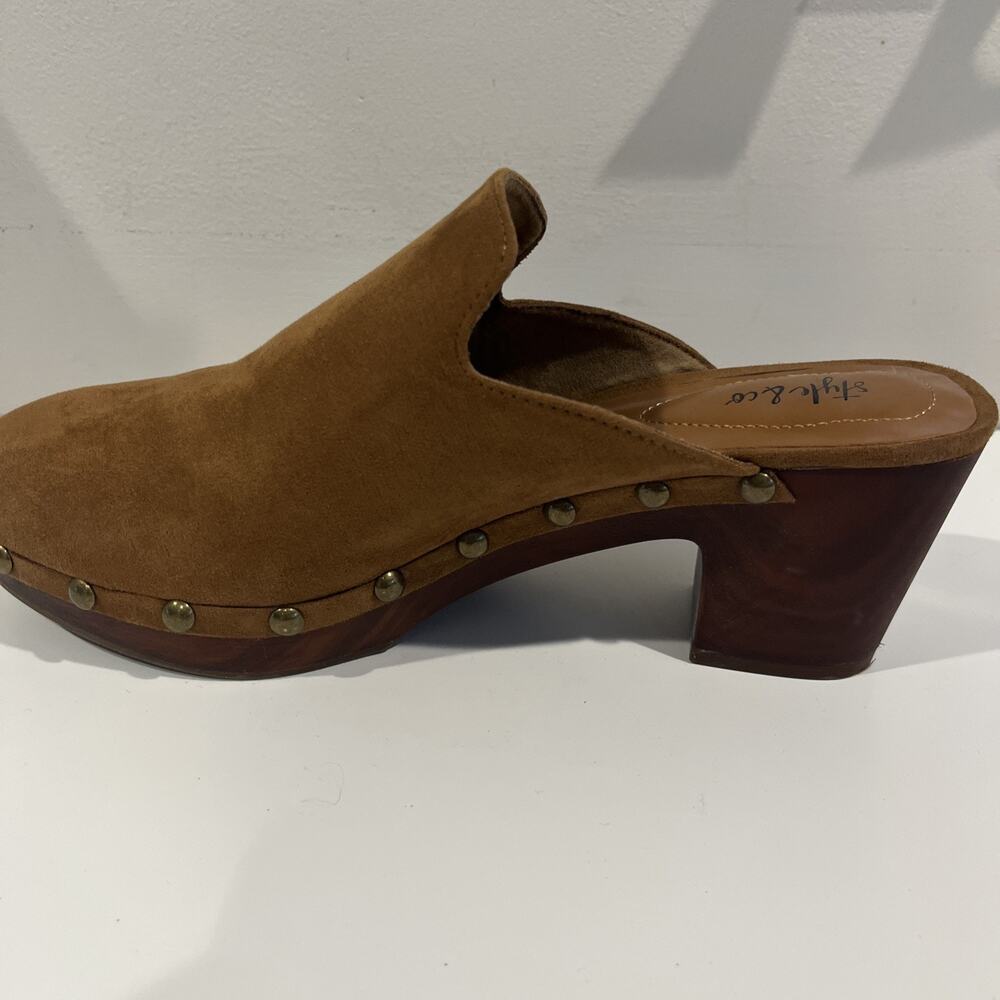 Clog Shoes Style & Co Trystan Women's 9M Brown Suede Studded Bock Heel Worn 1x - Picture 7 of 12